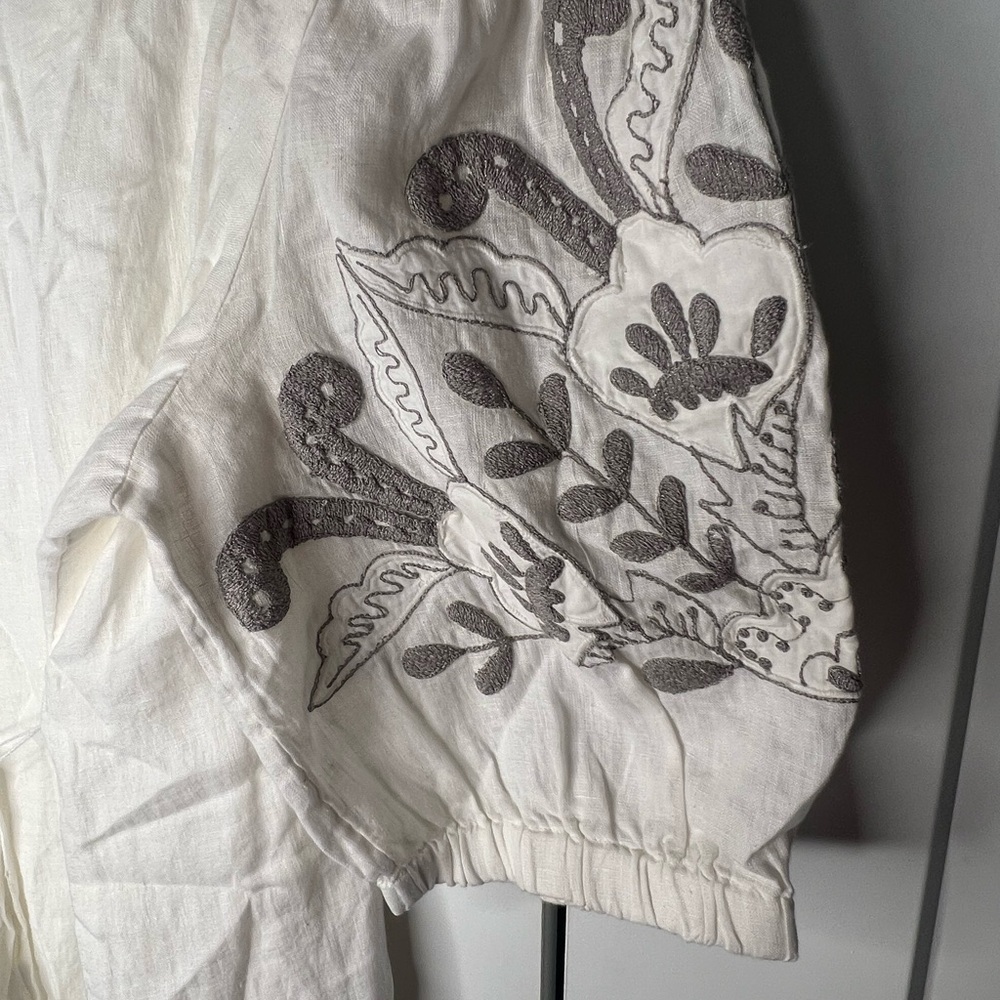 Chico's 100% Linen Embroidered Cold Shoulder Alabaster Midi Dress NWT 3 XL - Picture 2 of 7